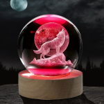 3D Nikerdatud Hundi Kristallkuuli Ornament, Wolf 1 + USB color light base