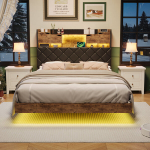 Voodi 140x200cm LED- ja USB-portidega - panipaigaga - PU - must