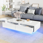 L&auml;ikiv kohvilaud kahe sahtliga, LED, 115x55x34 cm, valge
