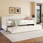 P&auml;evavoodi 90x200 cm, LED, pikendatav, ilma madratsita, linane, beež