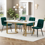 S&ouml;&ouml;gilaua komplekt lauaga 140x80 cm ja 4 tumerohelise samettooliga, kuldse metallraamiga