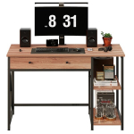 T&ouml;&ouml;stusliku stiilis loft arvutilaud, helepruun, sahtli ja riiulitega, 120 cm