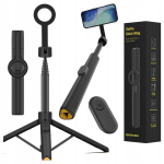 Selfie pulk (Selfie stick) Telefoni selfie-pulk magnetilise hoidiku ja puldiga, statiiv, Asmenukių lazda telefonui su magnetiniu laikikliu ir nuotoliniu valdymu, trikojis