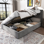 Hoiukastiga voodi, Chesterfield, samet, teras, 140x200 cm, 1 tk