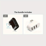 P&ouml;&ouml;ratav USB HUB jaoturadapter, 3 porti, tasane s&otilde;lm., Juoda + Balta*2