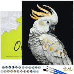 Maalid numbrite j&auml;rgi kuldse l&auml;ikiva v&auml;rviga MUSTAL L&Otilde;UENDIL Raamil Oh Art!, Loomad "Valge papagoi" 40x50 cm