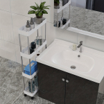 Ratastega Multifunktsionaalne Vannitoa Plastikust S&auml;ilitusriiul. , Juoda