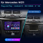 9''DAB+ Carplay auto stereo Android 13 GPS Navi Mercedes Benz E-klassi W211 W219 Andriod Car BT 6+128GB 4G SIM WIFI RDS FM DSP 2DIN