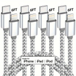 [MFi Sertifitseeritud] USB C iOS Kaabel 3 komplekti 182.88cm IPhone Laadija Kaablid Nailon punutud Type C IPhone Laadija Juhe Kiire Laadimine IPhone 14/13/12/11 Pro Max Hall ja Valge., 4 Pakuotė 6ft
