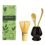 Bambusest Matcha Vispli Komplekt - 4tk Traditsioonilised T&ouml;&ouml;riistad Tee Valmistamiseks, juodas