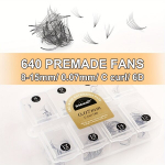 640 tk Promade F&auml;nnid Ripsmepikendused: 5D, 6D, 10D, 8-15mm Pikkus, 0.05/0.07mm Paksus, C Kaarduvus., 0,07