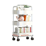 Kolmekorruseline plastikust ratastega riiulik&auml;ru, universaalne avatud hoiustus., Baltas 3 sluoksnių su vairu + kabliuku + lipduku