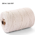 3mm X 200/100 Meetrit Looduslik Puuvillane N&ouml;&ouml;r Makramee K&auml;sit&ouml;&ouml;ks