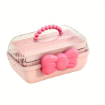 Juukseaksessuaaride korrastaja karp lipsudekoriga., Rožinė didelė talpa, trys sluoksniai