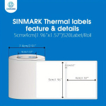 Sinmark 240-Pakk Termokleepsud, 50Mm X 90Mm - Mitmek&uuml;lgsed Isekleepuvad V&ouml;&ouml;tkoodi & Kommertskleepsud Termoprinteritele., 50 mm * 70 mm * 300 lak&scaron;tų