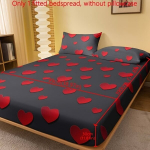 1tk Punane Armastus Print Liibuv Voodilina, S&uuml;gav Tasku., DF Fitted Sheet-love banguojanti pilka