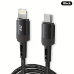 Lameeritud nailonsukaga MFi sertifikaadiga Type-C Lightning kaabel, Juoda