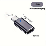 35W PD Type C iPhone Adapter Kiire Laadija ja LED 8Pin USB-C Konverter, Pilka