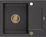 Graniidist k&ouml;&ouml;givalamu Mexen Enzo sifooniga, Black granite+Gold, 576 x 465 mm