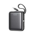 Akupank Must have v&auml;line, must v&auml;lise aku USB-C ja Lightning kaablitega, 10000 mAh.