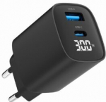 Laadija - Gembird - TA-UC-PDQC30LCD-BK-01 - Kiire laadimine - 2 USB-porti - &Uuml;lepinge kaitse