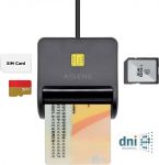 Aisens Card Reader Aisens Lector de Tarjeta Inteligente DNI con Lector de Tarjetas SIM, SD, Micro SD, MMC, RS-MMC, MMC Micro, Negro