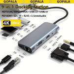 GOPALA 9-in-1 USB C Hubi Adapteri 4K VGA.