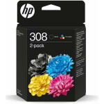 2-Pack Original HP 308 Black and Tri-Color Ink Cartridges (6L6S6UE) for HP Envy 6110, 6120, 6130, 6520, 6530