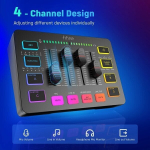 M&auml;ngukonsool Fifine 4 -kanal RGB Game Sound Mixer koos XLR -liidesega saate jaoks - valge