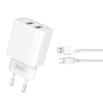 XO seinalaadija CE02C 2x USB 2,1A valge + microUSB kaabel