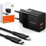 Mcdodo telefonilaadija, kiire, USB, USB-C, 20W, iPhone'i kaabel kaasas, must, CH-1952