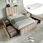 Pehmete osadega voodi, USB-C, 4 sahtlit, 90x200 cm