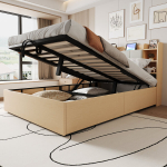 Puidust voodi h&uuml;droauguga, USB, 140x200 cm, 1 tk