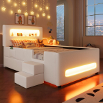 Pehmete polsterdatud voodiraam, 90x200 cm, LED ja sahtlitega, 1 tk