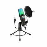M&auml;ngumikrofon USB, arvutile, statiiv, RGB, 1 tk.