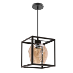 Candellux Sater rippvalgusti merevaigukollase klaasist varjuga, must pind, E27