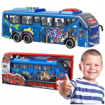 Interaktiivne buss 1:16 heli, valguse ja avanevate ustega, sinine