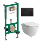 WC-komplekt Laufen Pro X Rimless sisseehitatava raami, aeglaselt sulguva kaane ja musta nupuga