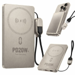 Akupank Aku kiireks ja juhtmevabaks telefoni laadimiseks Rivex A693, 5000 mAh, 20 W PD, 15 W juhtmevaba, kuldne v&auml;rv