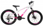 Maastikuratas 24", 9&ndash;12 aastat, shimano, kerge raam 11", 130&ndash;155 cm, 21 k&auml;iku ,alumiinium, vedrustus, roosa/valge, Davi Bella