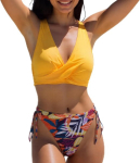 Kaheosaline Push Up Twist-Front lillemustriga bikiinikomplekt kollane suurus XXL, XXL