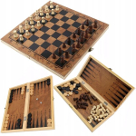 Puidust 3in1 m&auml;ngukomplekt: male, kabe, backgammon