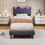 &Uuml;heinimesevoodi 90x200cm LED ja USB, &uuml;heinimesevoodi liistudega, lihtne kokku panna, linane, hall
