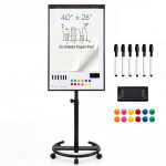 Costway mobiilne pabertahvel 100 x 65 cm alusega ja ratastega, valge tahvel 149&ndash;196 cm, reguleeritava k&otilde;rgusega, must