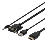 Deltaco VGA-HDMI16, VGA/HDMI/Aux 3.5 mm/USB-A, 1 m