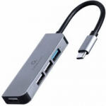 Gembird UHB-CM-U3P1U2P3-01, Kaabliga, USB 3.2 Gen 1 (3.1 Gen 1) Type-C, H&otilde;be, K&otilde;vaketas, 5 Gbit/s, Windows 10, Windows 11,