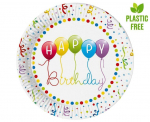 &Uuml;hekordsed papptaldrikud 23 cm, 8 tk "Happy Birthday" Streamers 93426