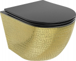 WC-pott Mexen Lena Rimless Slim Duroplast koos aeglaselt sulguva kaanega, Black matt/Gold pattern