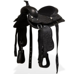 vidaXL vesternsadul, valjad ja rinnarihm, nahast 33 cm, must, Juoda