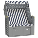 vidaXL rannatool varikatusega, pol&uuml;rotang ja puit sinine/valge